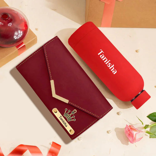 Personalized Ladies Wallet & Rubber Bottle : gift set for her