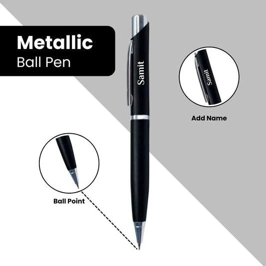 Name Engraved Metallic Ball pen - Silver Black