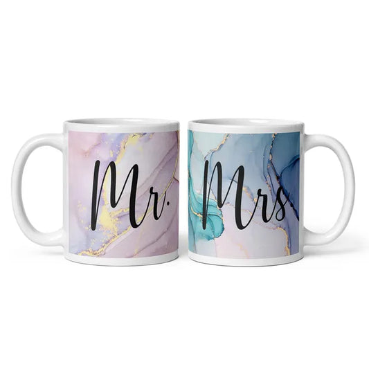Print Hearts Mr & Mrs Marble Design Printed White Coffee And Tea Ceramic Mug Set Of 2
