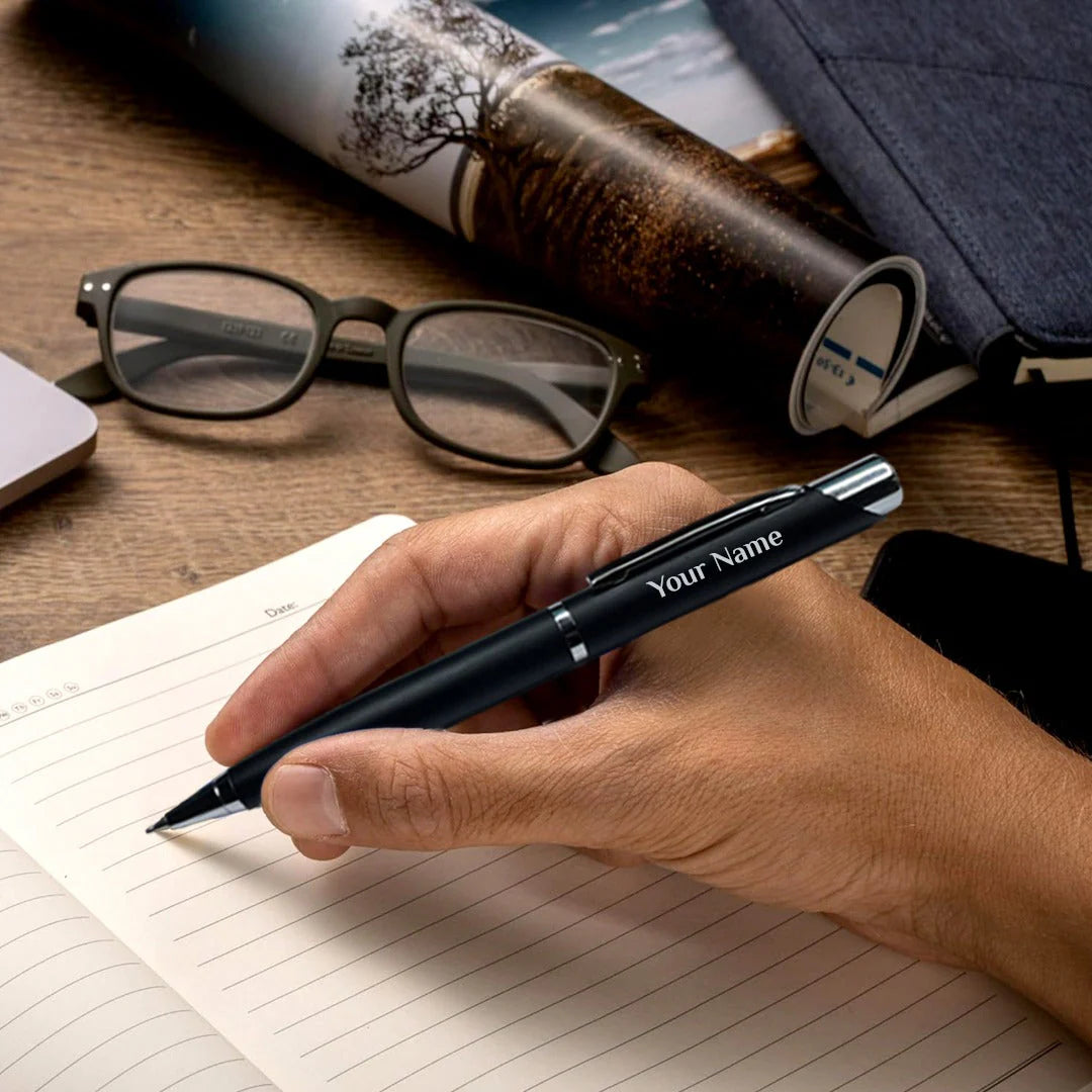 Name Engraved Metallic Ball pen - Silver Black